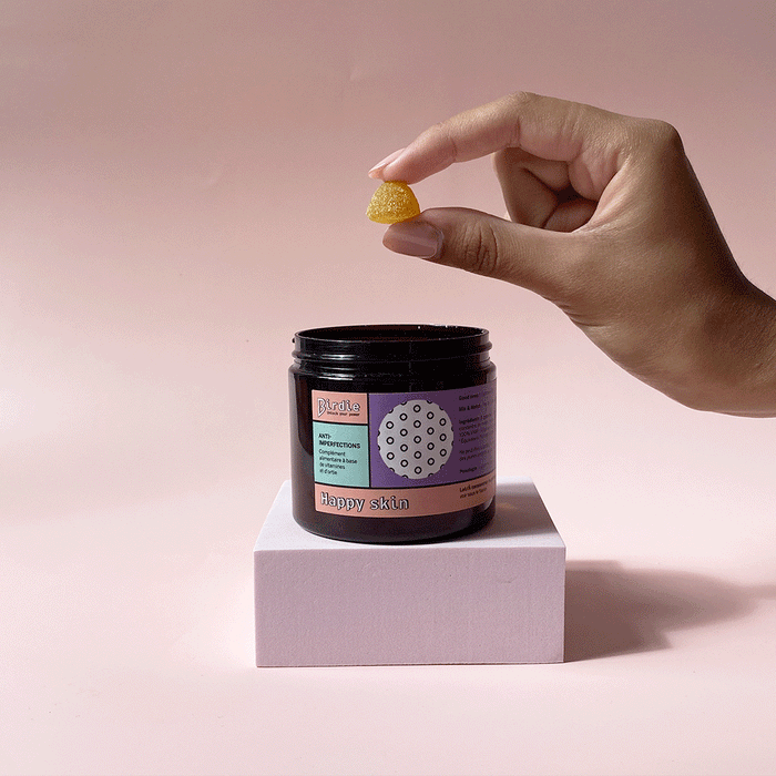 Gif de présentation d'un délicieux gummy Happy Skin